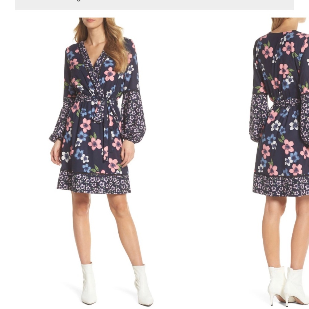 Eliza J long sleeve floral wrap dress 0p